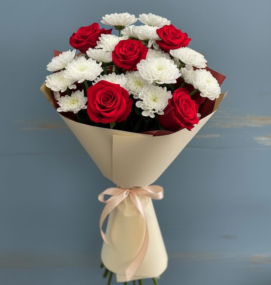 Букет цветов из: Розы и Хризантемы в Гдове